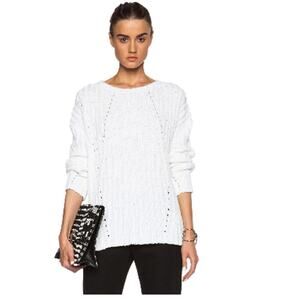Nili Lotan Multi Direction Rib Sweater High Low Knit Cotton White Sz M Oversized